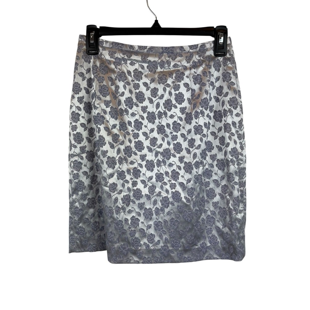American Vintage Y2K Gantos Lavender Shiny Gray Velvet Floral Skirt‎ Size 2
